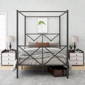 Metal Canopy Bed Frame, Platform Bed Frame with X Shaped Frame Full Black Metal Canopy Bed Frame, Platform Bed Frame with X Shaped Frame Full Black