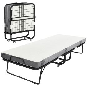 Folding Bed with Mattress for Adults, Twin Size, Portable Foldable Bed with Super Strong Steel Frame, 78.75" x 35.5", Fold Up, Roll Away & Hideaw Folding Bed with Mattress for Adults, Twin Size, Portable Foldable Bed with Super Strong Steel Frame, 78.75" x 35.5", Fold Up, Roll Away & Hideaw